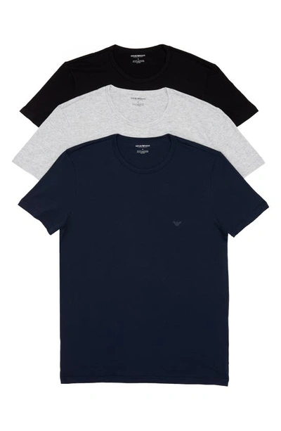 Emporio Armani 3-pack Assorted Cotton Crewneck T-shirts In Gray/ Black/ Navy