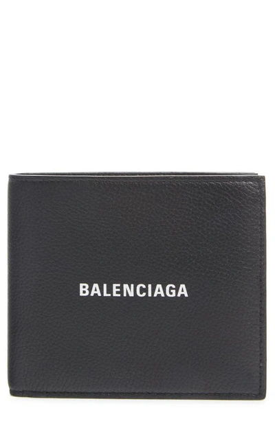 Balenciaga Cash Logo Leather Wallet In Black