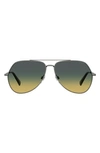 Levi's 60mm Mirrored Aviator Sunglasses In Ruthenium/ Yellow