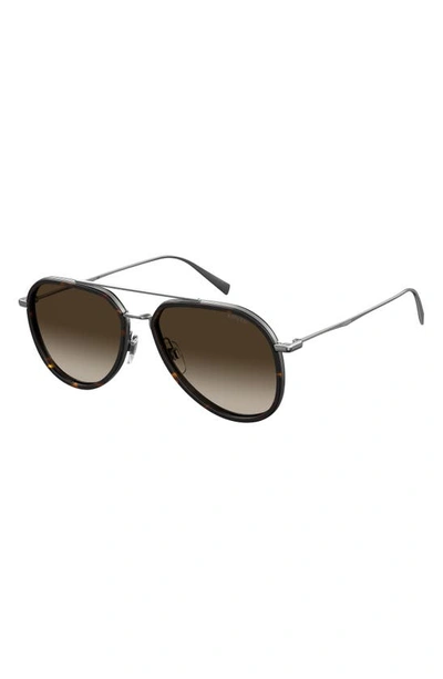 Levi's 56mm Mirrored Aviator Sunglasses In Ruthenium/ Brown Shaded