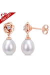 Delmar Created White Sapphire & Cultured Freshwater Pearl Earrings In White