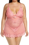 Oh La La Cheri Valentine Soft Cup Babydoll Chemise & G-string Thong In Tea Rose
