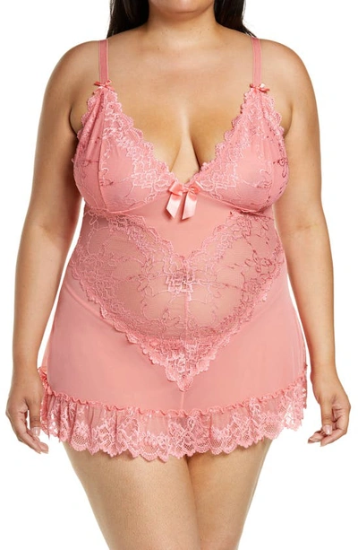 Oh La La Cheri Valentine Soft Cup Babydoll Chemise & G-string Thong In Tea Rose