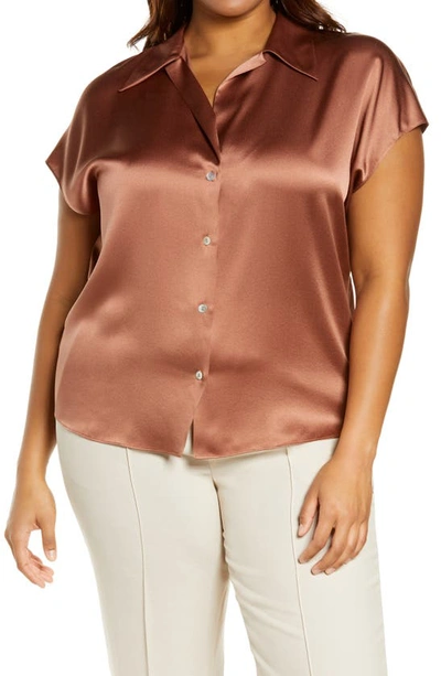 Vince Shaped Collar Silk Blouse In Brown