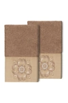 Linum Home 100% Turkish Cotton Alyssa 2-pc. Embellished Hand Towel Set Bedding In Latte