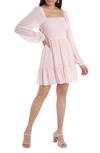 1.state Smock Bodice Ruffle Hem Long Sleeve Minidress In Pink Taffeta