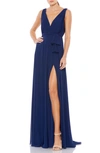 Mac Duggal Sleeveless V-neck Chiffon Gown In Midnight