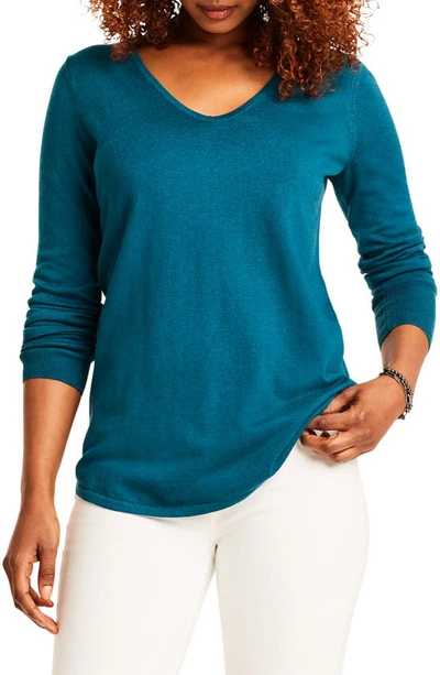 Nic + Zoe Vital V-neck Sweater In Peacock