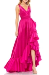 Mac Duggal Faux Wrap Tier Gown In Magenta