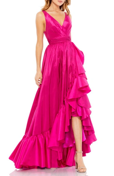 Mac Duggal Faux Wrap Tier Gown In Magenta