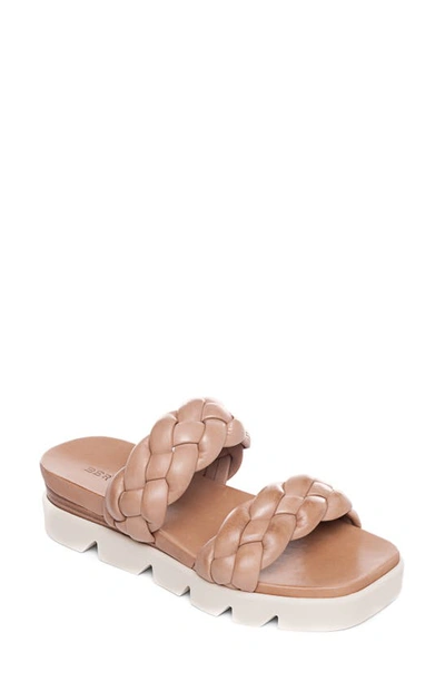 Bernardo Braided Leather Flatform Slide Sandals In Brown