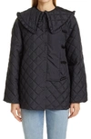 GANNI QUILTED RECYCLED RIPSTOP JACKET WITH REMOVABLE RUFFLE COLLAR,F5812