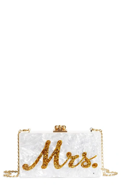 Edie Parker Jean Mrs. Box Clutch In White With Gold Confetti