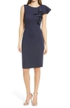 Eliza J Ruffle Scuba Sheath Dress In Navy