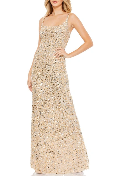 Mac Duggal Sequin Column Gown In Gold