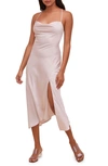 Astr Gaia Cowl Neck Satin Dress In Champagne