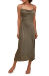 Astr Gaia Cowl Neck Satin Dress In Sage