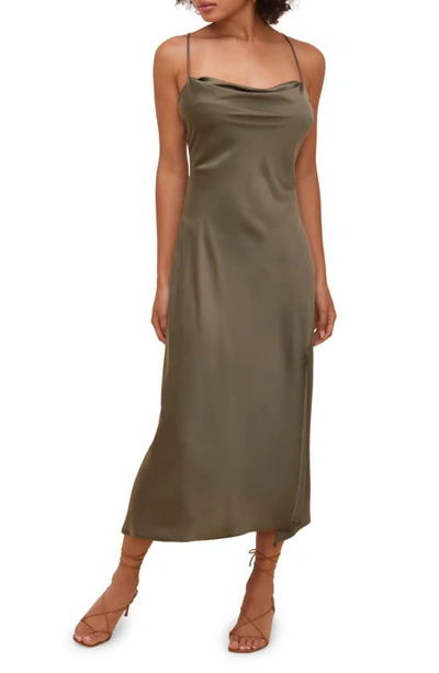 Astr Gaia Cowl Neck Satin Dress In Sage