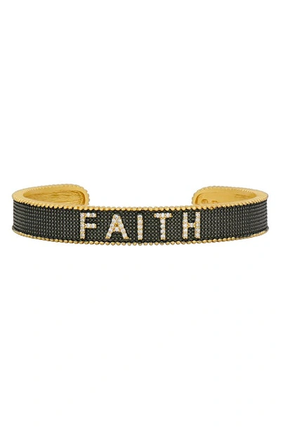 Freida Rothman Pavé Faith Cuff Bracelet In Gold And Black