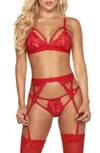 MAPALÉ HEART LACE BRA, THONG AND GARTER BELT,8221X