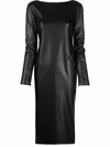 Tom Ford Faux-leather Open-back Fitted Midi Dress In Black