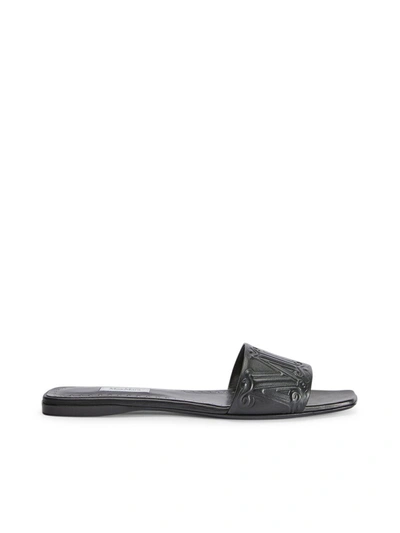 Max Mara Leather Logo-embossed Flat Sandals In Black | ModeSens