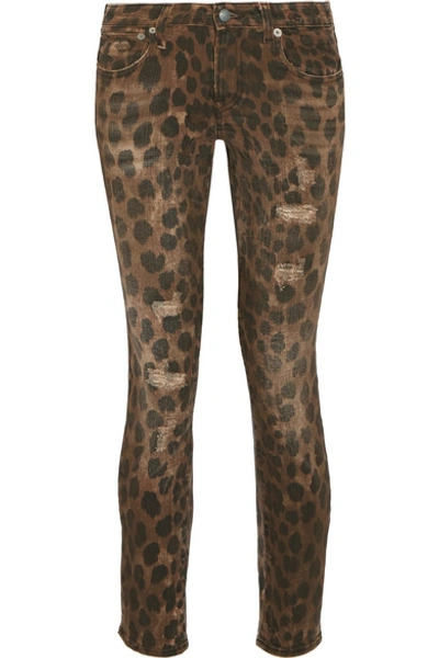 R13 Kate Distressed Low-rise Leopard-print Skinny Jeans In Black