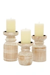 WILLOW ROW BROWN WOOD PILLAR CANDLE HOLDER WITH WHITEWASH FINISH,758647397235