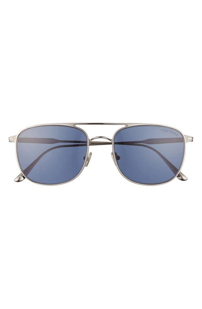 Tom Ford Jake 56mm Navigator Sunglasses In Shiny Light Ruthenium / Blue