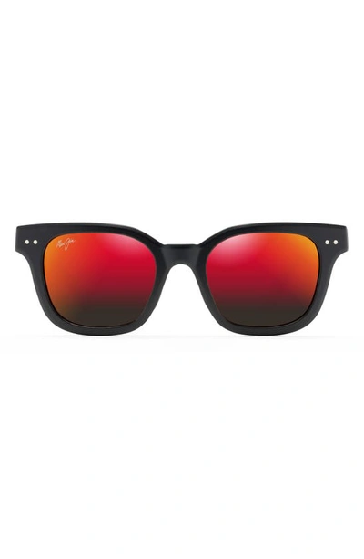 Maui Jim Shore Break 50mm Mirrored Polarizedplus2® Square Sunglasses In Matte Black/ Hawaii Lava