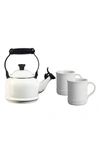 Le Creuset 3 Piece Demi Kettle And Stoneware Coffee Mug Set In White