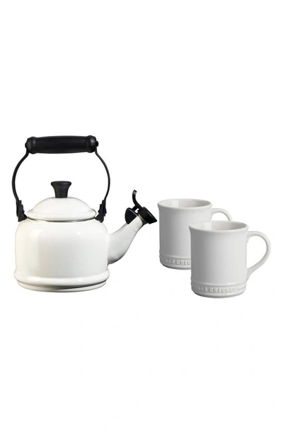 Le Creuset 3 Piece Demi Kettle And Stoneware Coffee Mug Set In White