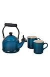 Le Creuset 3 Piece Demi Kettle And Stoneware Coffee Mug Set In Blue