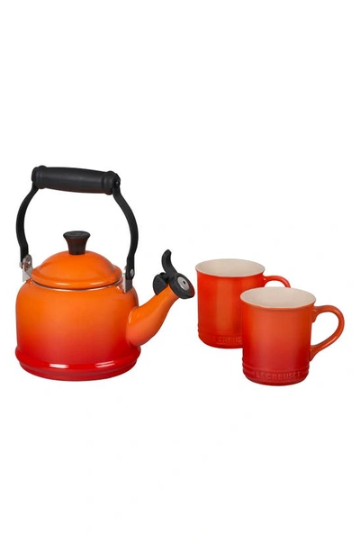 Le Creuset 3-piece Demi Kettle & Mug Set In Flame