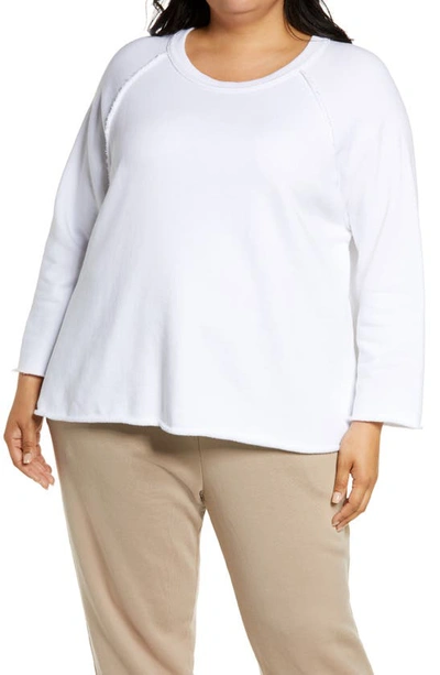 Eileen Fisher Organic Cotton & Linen Slub Pocket Knit Top In White
