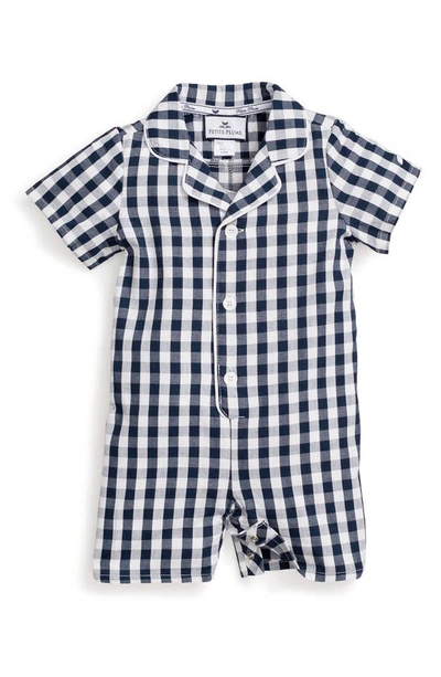 Petite Plume Babies' Classic Gingham One-piece Pajamas In Navy