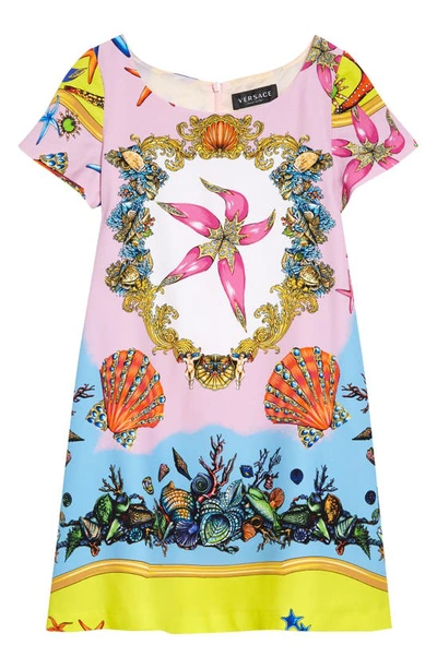 Versace Kids' Trésor De La Mer Print Cady Shift Dress In Multicolor