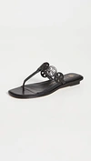 Tory Burch Tiny Miller Leather Medallion Thong Sandals In Perfect Black