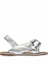 Miu Miu Knotted Flat Sandals In Silver