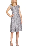 Alex Evenings Sequin Rosette Cocktail Dress In Dove