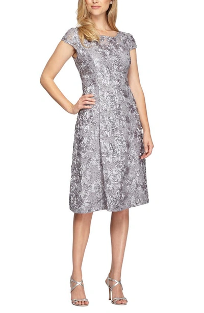 Alex Evenings Sequin Rosette Cocktail Dress In Dove