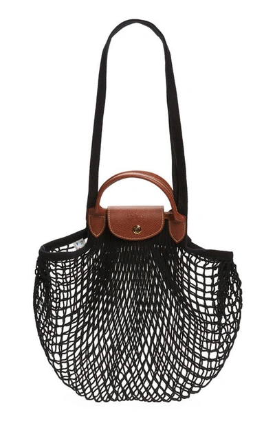 Longchamp Le Pliage Filet Knit Shoulder Bag In Black