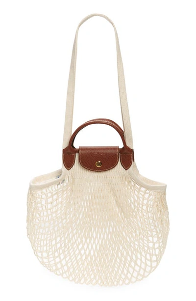 Longchamp Le Pliage Filet Knit Shoulder Bag In Ecru