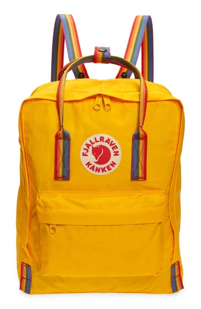 Fjall Raven Kånken Rainbow Water Resistant Backpack In Warm Yellow-rainbow Pattern