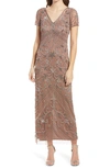 Pisarro Nights Beaded Mesh Column Gown In Mauve