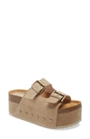 Intentionally Blank Rule Breaker Flatform Sandals In Taupe Suede