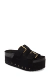 Intentionally Blank Cooper Platform Slide Sandal In Black Suede