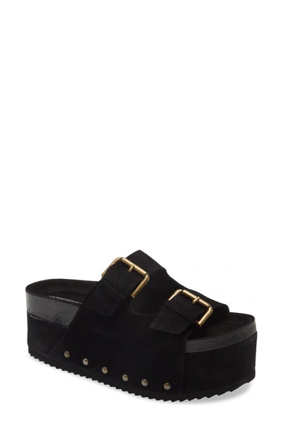 Intentionally Blank Cooper Platform Slide Sandal In Black Suede