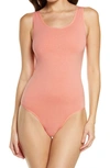 Yummie Ruby Scoop Neck Bodysuit In Burnt Coral