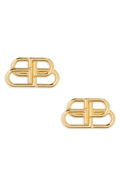 Balenciaga Bb Small Gold-toned Brass Stud Earrings In Metallic